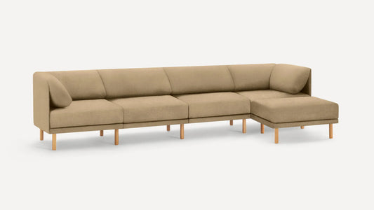 Burrow Range 5-Piece Sectional Lounger Sofa Couch Velvet Walnut FFE-1001