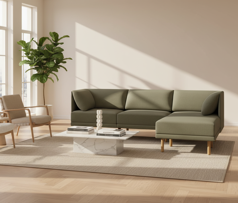 Burrow Range 4-Piece Moss Green Modular Sectional Lounger Sofa Couch FFW-1269