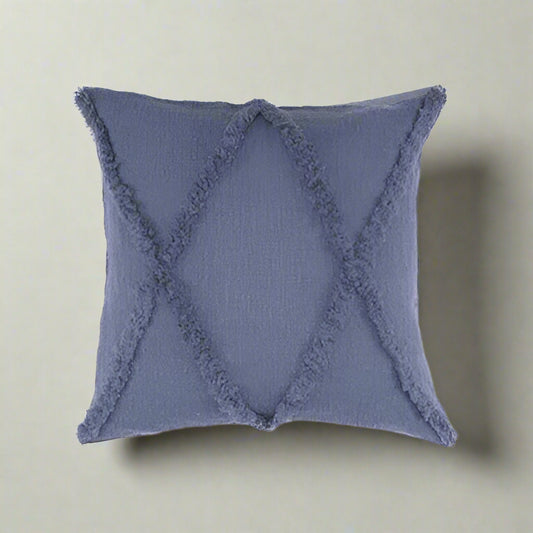 Pair LR Home Reed Denim Blue Tufted 18x18 Throw Pillows FFE258-540