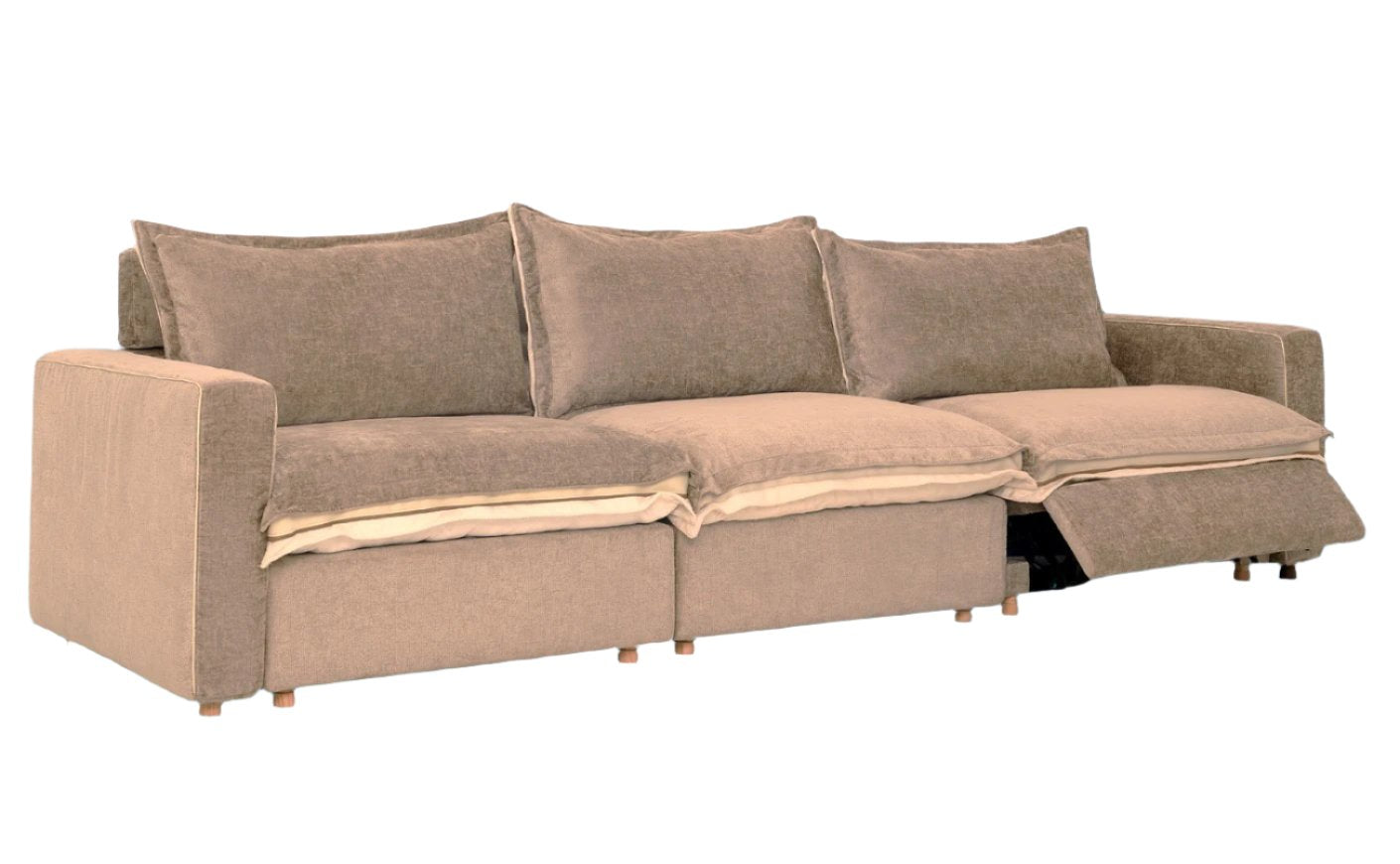 Homebody Beige Shell 3 Seat Sectional w 3 Recliners Sofa Couch FFE258-17