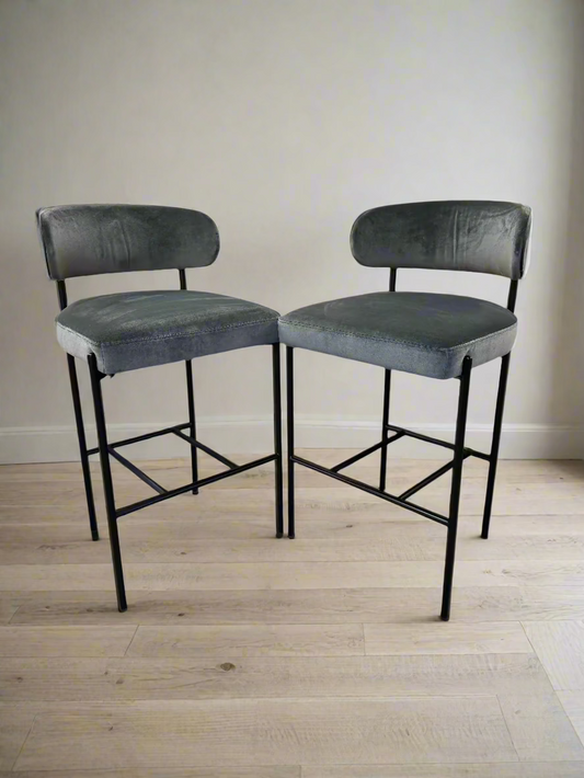 Pair Interior Define Hollis Metal Framed Grey Velvet Upholstered Bar Stool FFE258-325