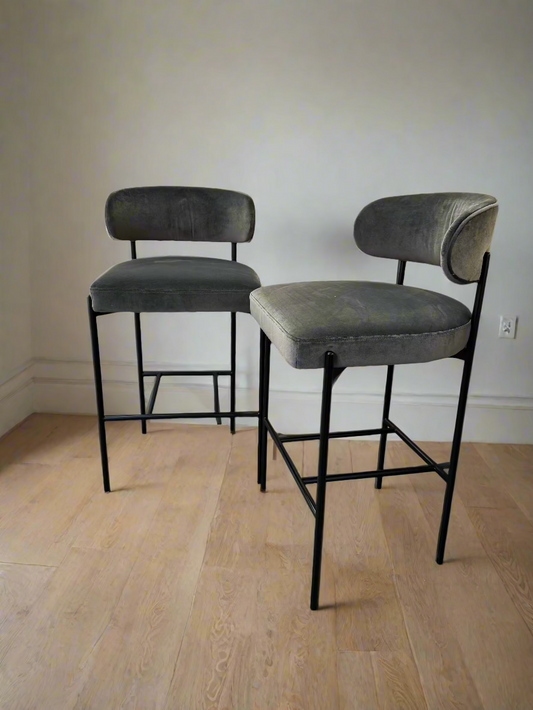 Pair Interior Define Hollis Metal Framed Grey Velvet Upholstered Bar Stool FFE258-325