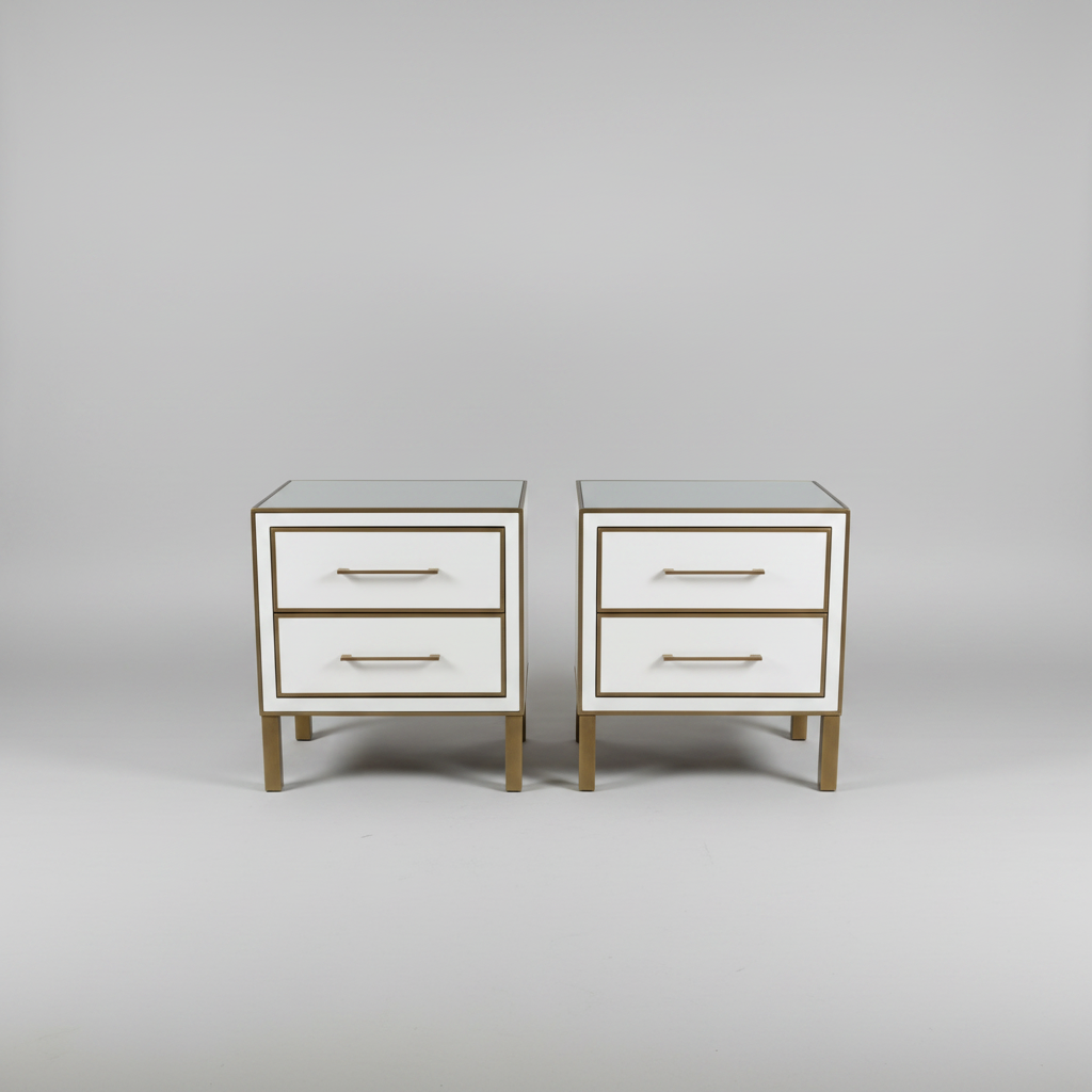 Pair (2) TOV Furniture Emily Pink Lacquer Side End Tables Nightstands HR2