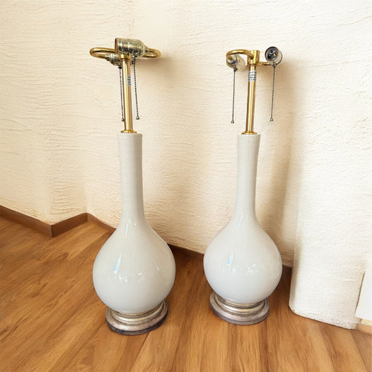 Pair of Large Ceramic & Brass Gourd Table Lamps HR14