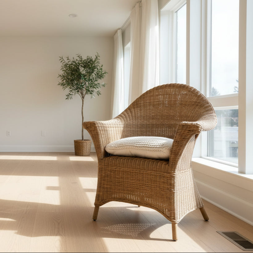 Handwoven Wicker Chair with Woven Beige Cushion  MJS - 1