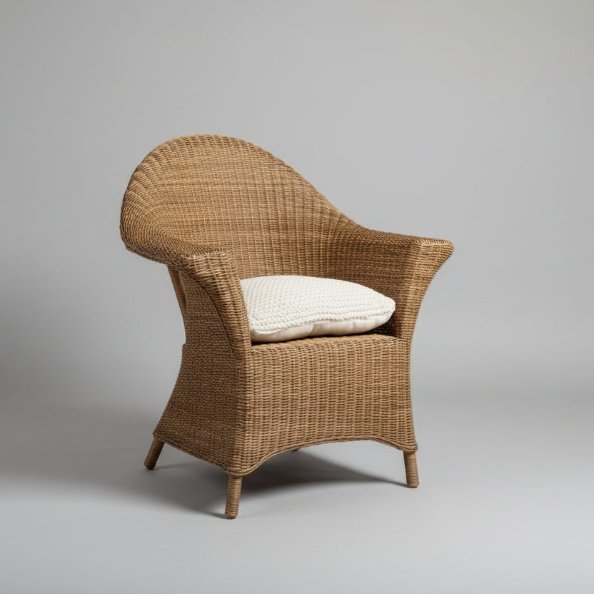 Handwoven Wicker Chair with Woven Beige Cushion  MJS - 1