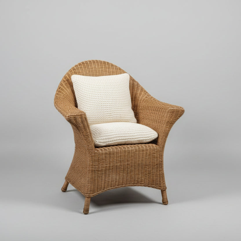 Handwoven Wicker Chair with Woven Beige Cushion  MJS - 1