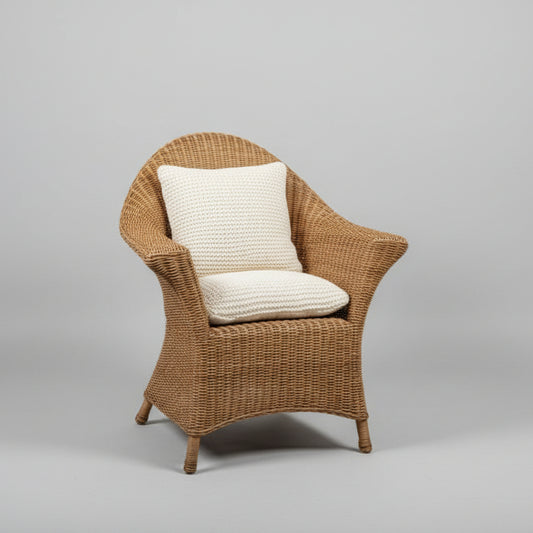 Handwoven Wicker Chair with Woven Beige Cushion  MJS - 1