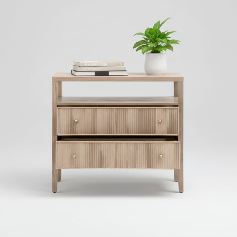Essentials for Living Bronze Bay Natural Oak Highland Open Shelf 2-Drawer Nightstand FFE-1268