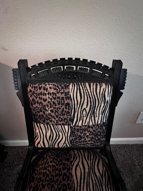 Antique Zebra Leopard Print Fringe Edge Parlor Chair GW245-5