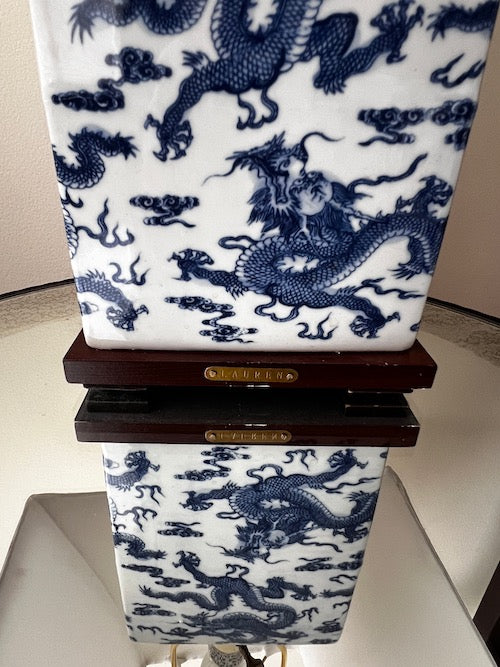 Pair of Ralph Lauren Blue and White Asian Style Ceramic Lamps JY241-14