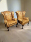 Pair of 2 Oversized Gold Upholstered Queen Anne Wingback Chairs LC243-2