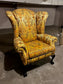 Pair of 2 Oversized Gold Upholstered Queen Anne Wingback Chairs LC243-2