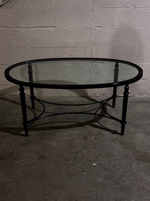 Glass Oval Coffee Table w/Black Metal Base LC243-6