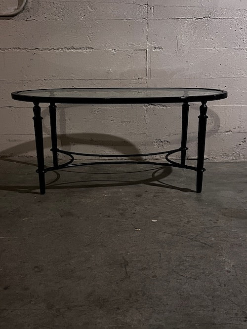 Glass Oval Coffee Table w/Black Metal Base LC243-6