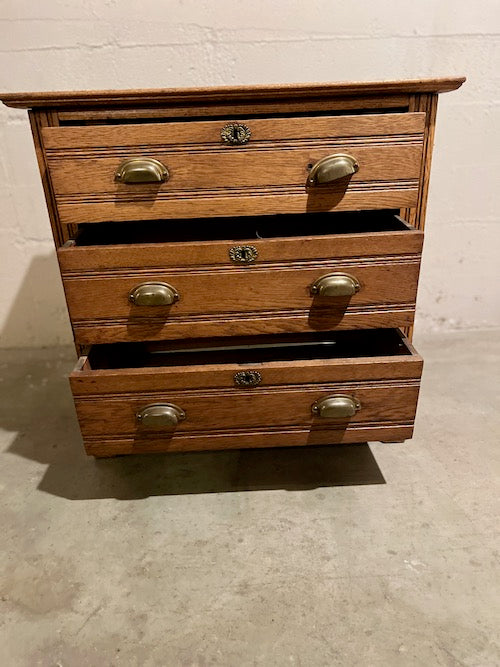 Antique Vintage 3 Drawer Wood Dresser w/Brass Bin Pulls LC243-12