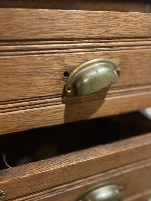 Antique Vintage 3 Drawer Wood Dresser w/Brass Bin Pulls LC243-12