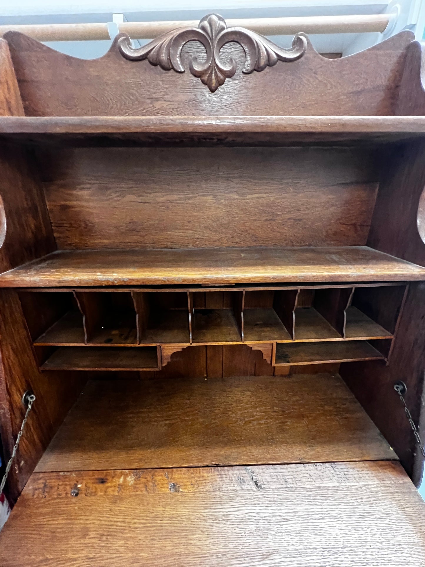 Antique Wood Drop Down Secretary Desk Shelving JA254-1