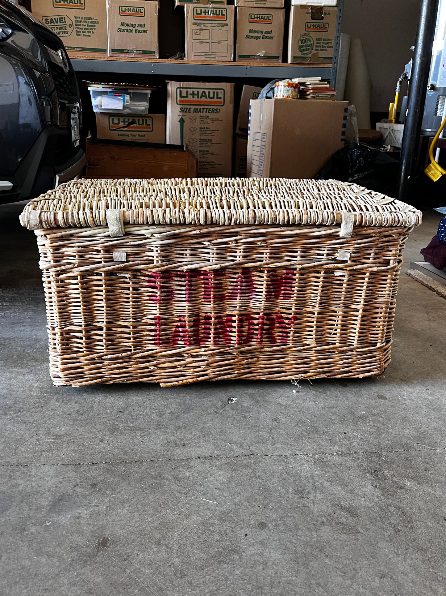 Antique Vintage Large Wicker Laundry Basket w Lid JA254-5