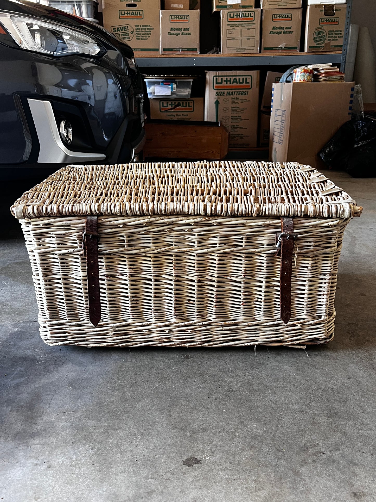 Antique Vintage Large Wicker Laundry Basket w Lid JA254-5