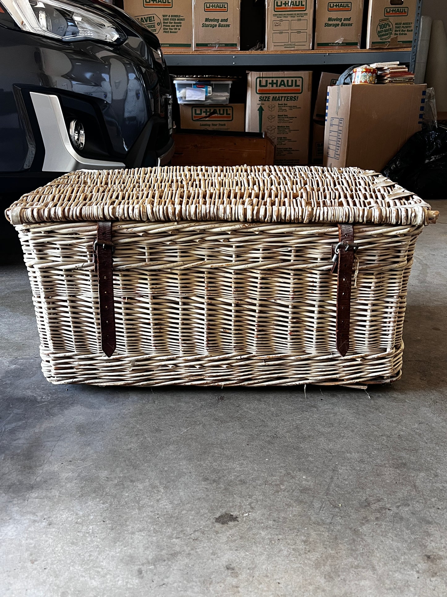 Antique Vintage Large Wicker Laundry Basket w Lid JA254-5