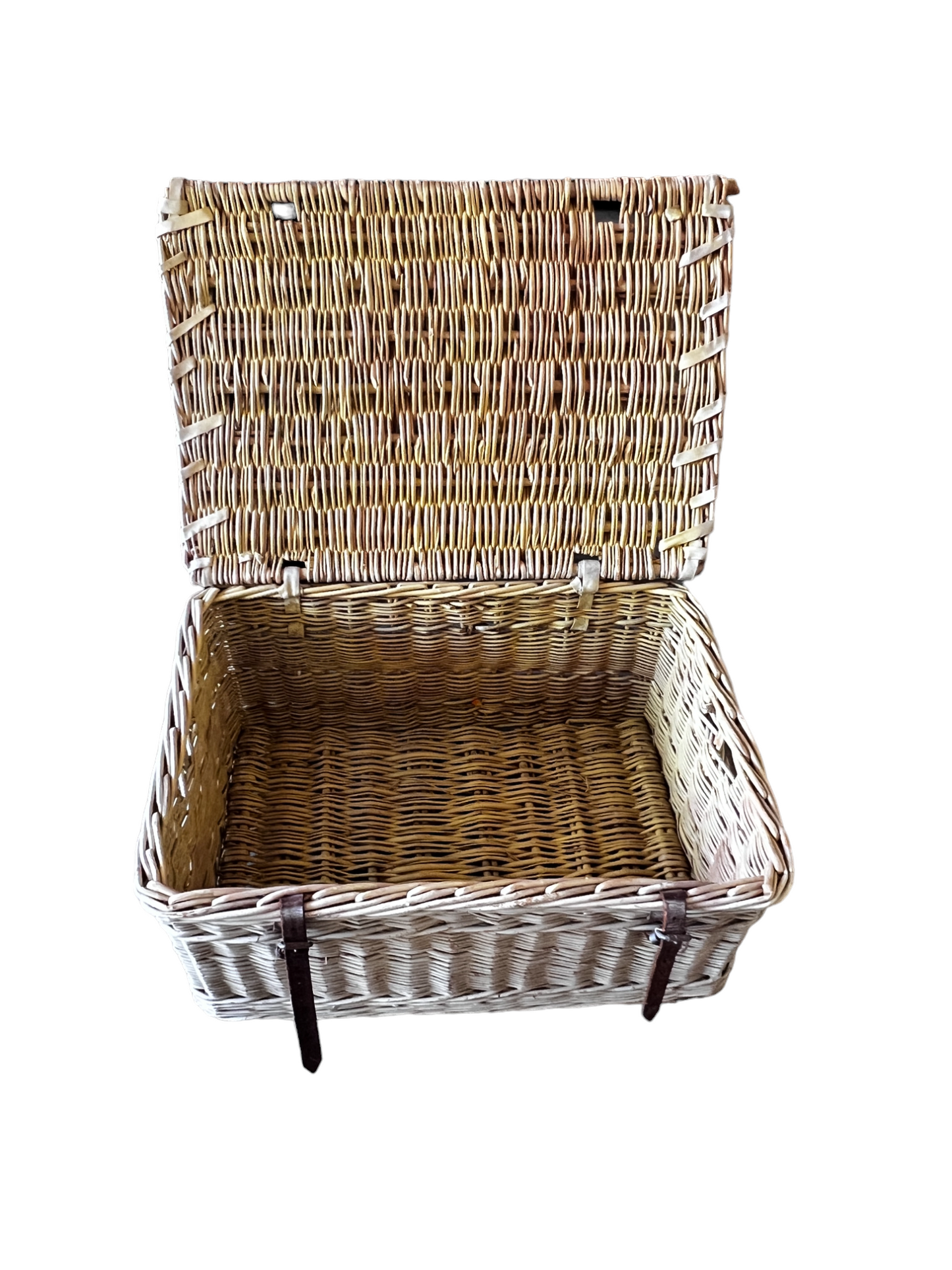 Antique Vintage Large Wicker Laundry Basket w Lid JA254-5