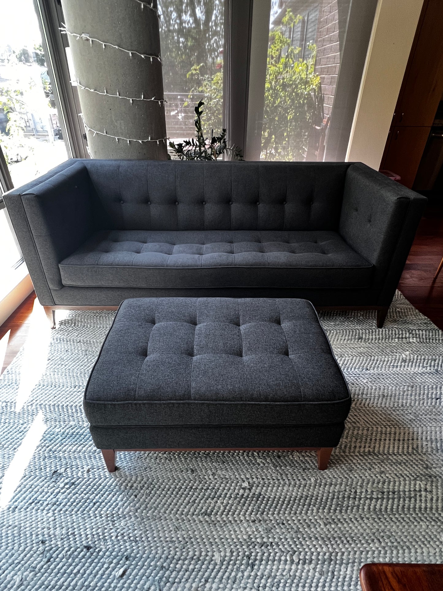 PERCH Grammercy Tufted Grey Sofa w Ottoman Chaise EL248-1