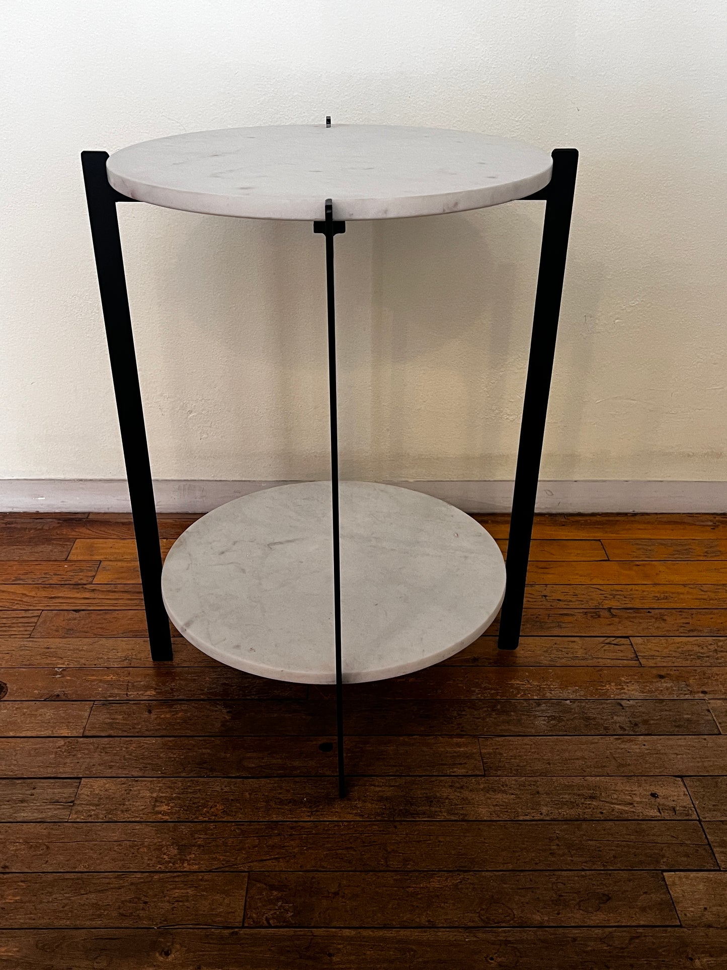 All Modern Blanche Round Iron and Marble End Table w Lower Shelf  AT257-7