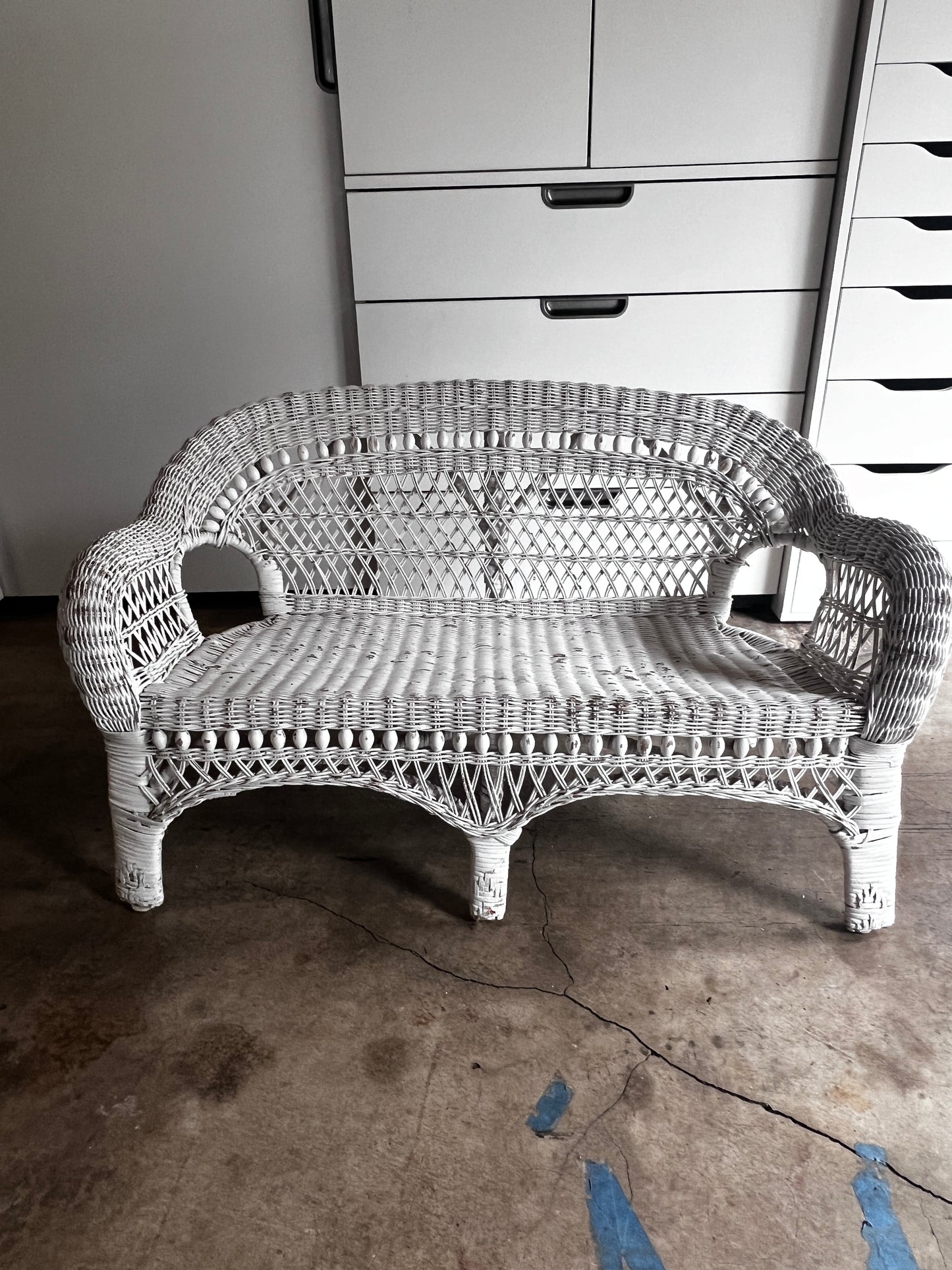 Childrens White Wicker 2 Seater Bench WM249-1