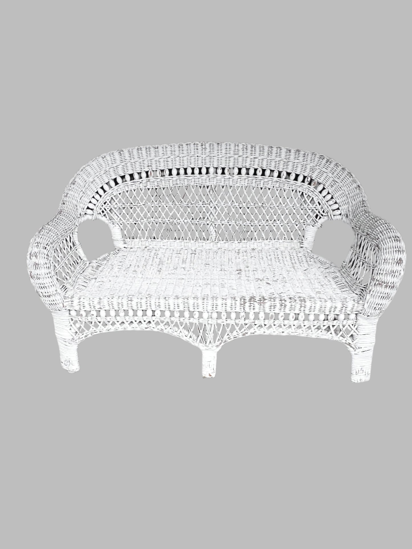 Childrens White Wicker 2 Seater Bench WM249-1