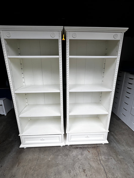 Set of 2 Simply Shabby Chic White Bookcases w/Lower Drawer WM249-3