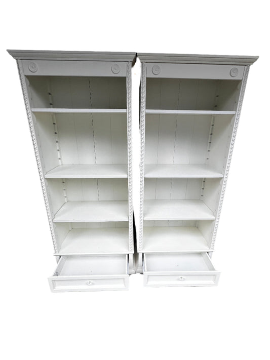 Set of 2 Simply Shabby Chic White Bookcases w/Lower Drawer WM249-3