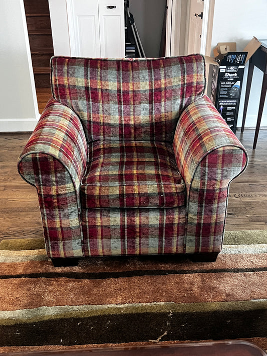 Plaid Brown/Sage/Burgundy Accent Rolled Arm Chair TR260-2