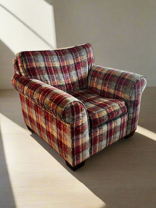 Plaid Brown/Sage/Burgundy Accent Rolled Arm Chair TR260-2