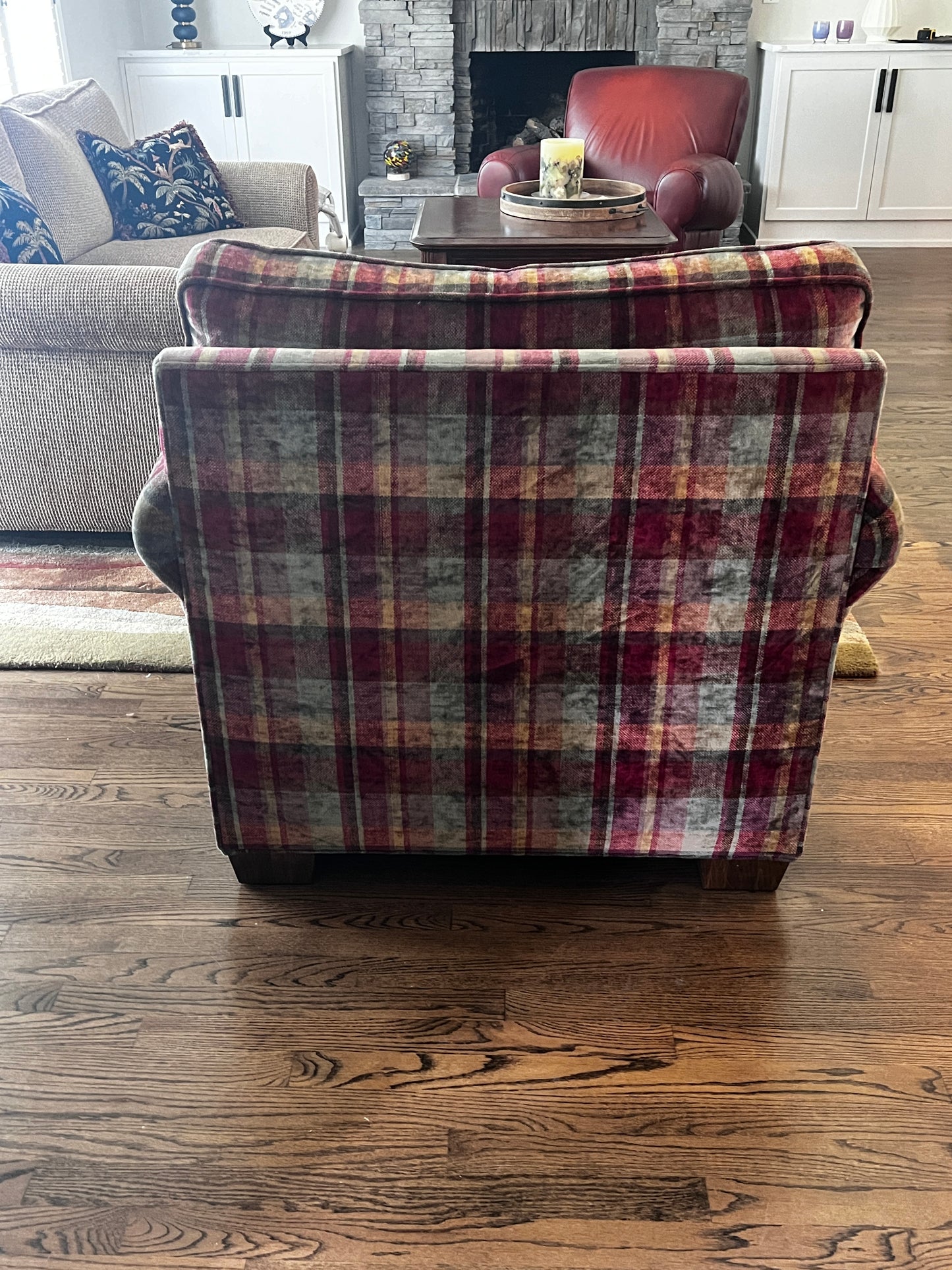 Plaid Brown/Sage/Burgundy Accent Rolled Arm Chair TR260-2