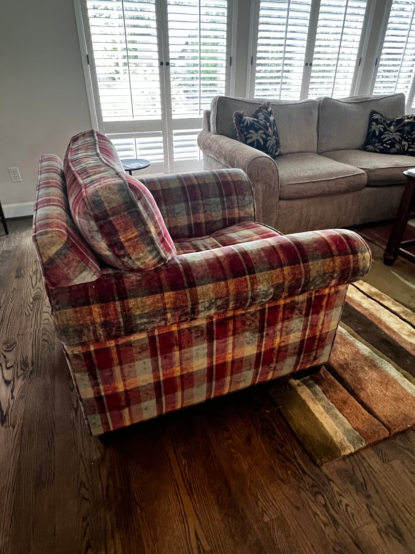 Plaid Brown/Sage/Burgundy Accent Rolled Arm Chair TR260-2