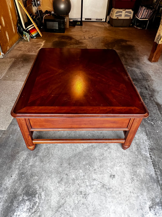 Large Dark Wood Coffee Table w/ 2 Drawers Fluted Legs TR260-7