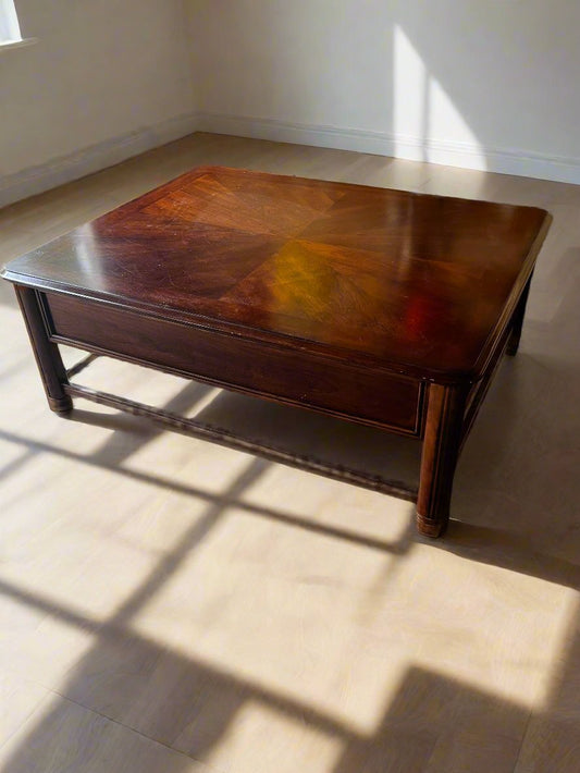 Large Dark Wood Coffee Table w/ 2 Drawers Fluted Legs TR260-7