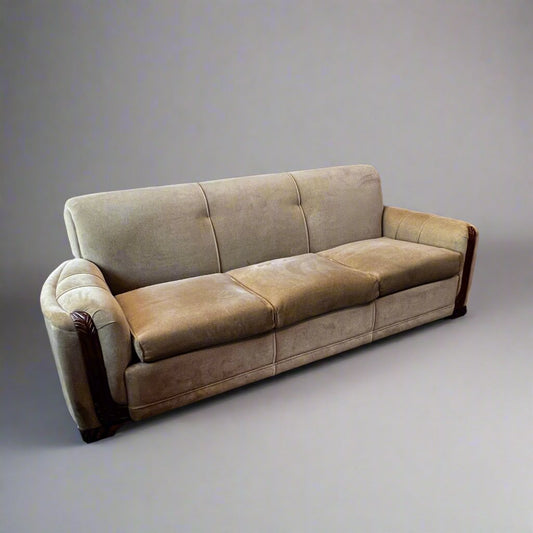 Castellano Beige Three Seater Sofa Couch w Wood Carved Frame VV261-4