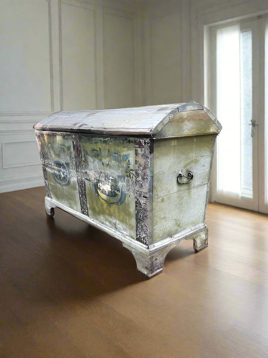 Antique Large Austrian Hand Painted Blanket Chest Arched 1800's JG264-1