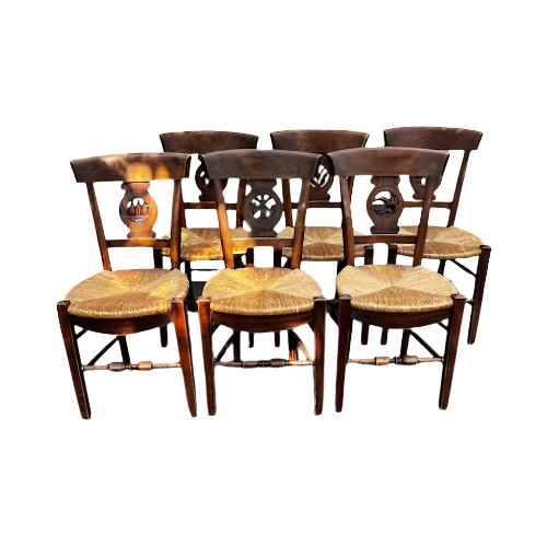 Set of 6 Napoleonic Style Hand Carved Rush Seat Dining Chairs JG264-6