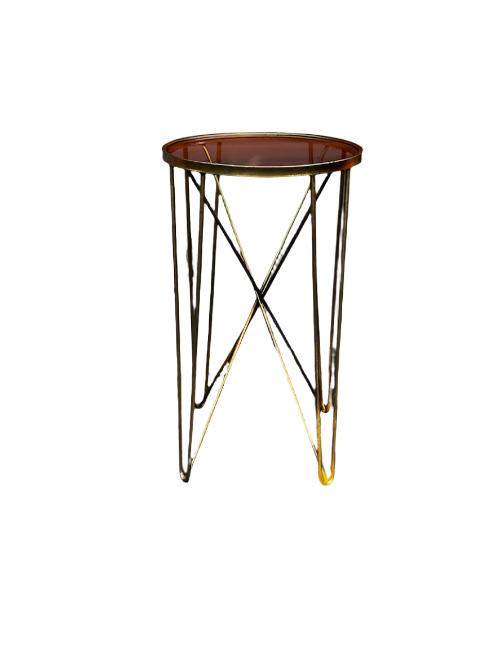 Glass Round Top Gold Base Side  Art Deco Table w/Hairpin Metal Legs JG264-8