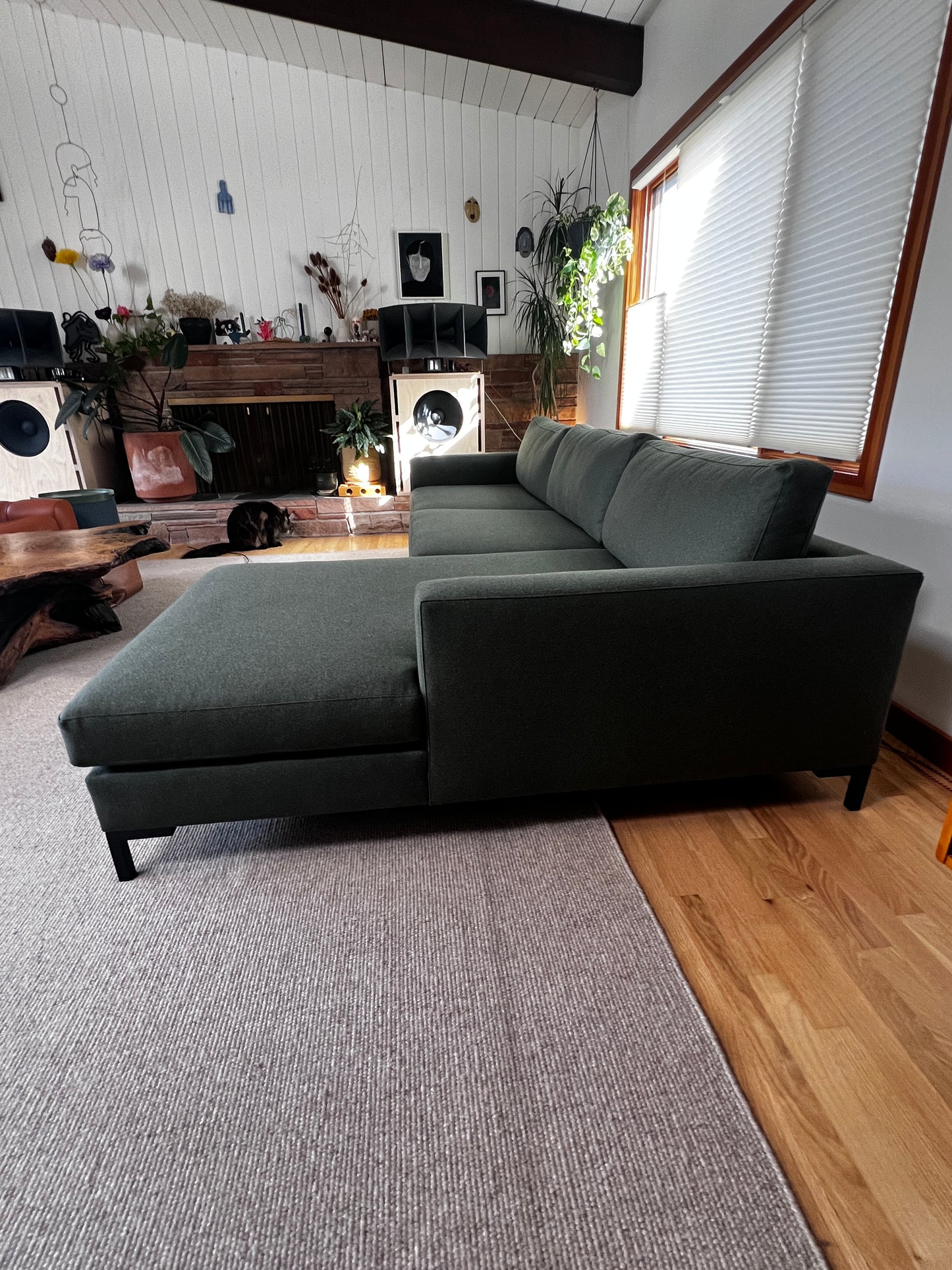 PERCH Furniture Pine Green Wool Blend Lowe Sofa w/Chaise 266-1