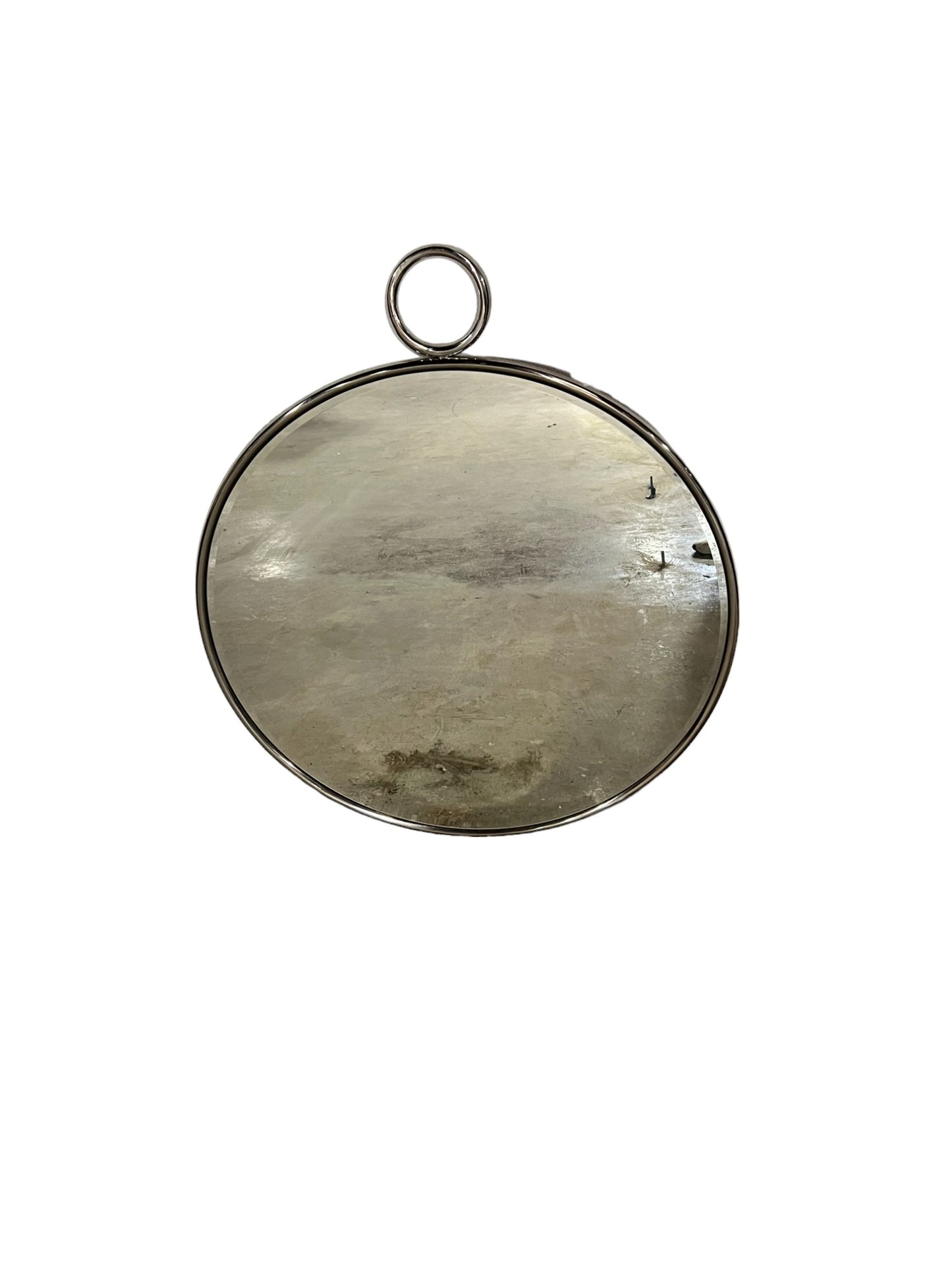Silver Metal Round Mirror with Top Silver Loop HOP104-119