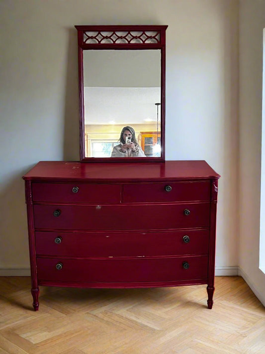 Antique Red Painted Mahogany Dresser w/Mirror MF269-8