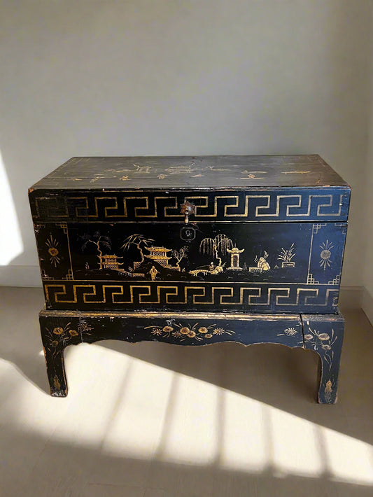 Black Lacquer Hand Painted Chinoiserie Chest w/Stand BG273-2