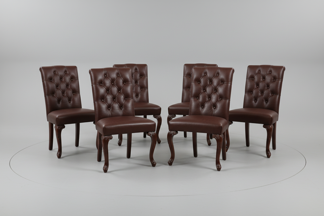 Set of 6 BrownLeather Tufted back Chairs PD138-9