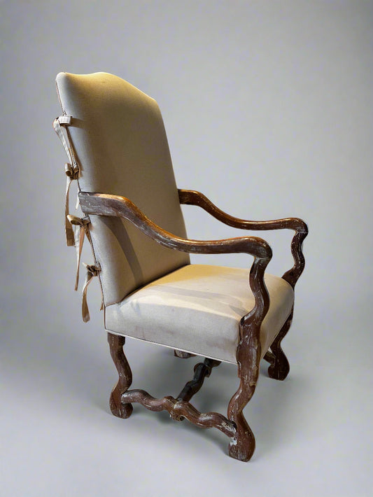 Set of 2 Carved Open Arm Chairs w/ Stretcher Base BG273-9