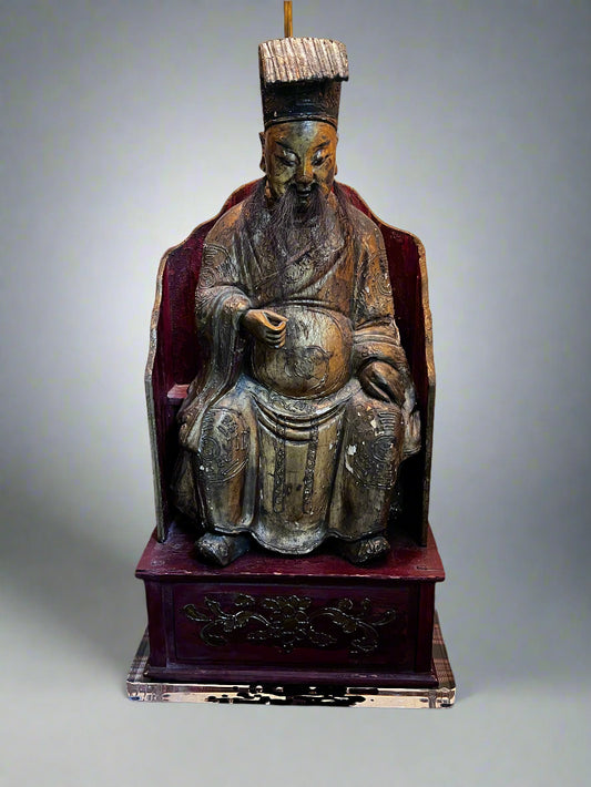 Set of 2 Antique Gold Polychrone Qing Dynasty Figurine Lamps  BG273-11