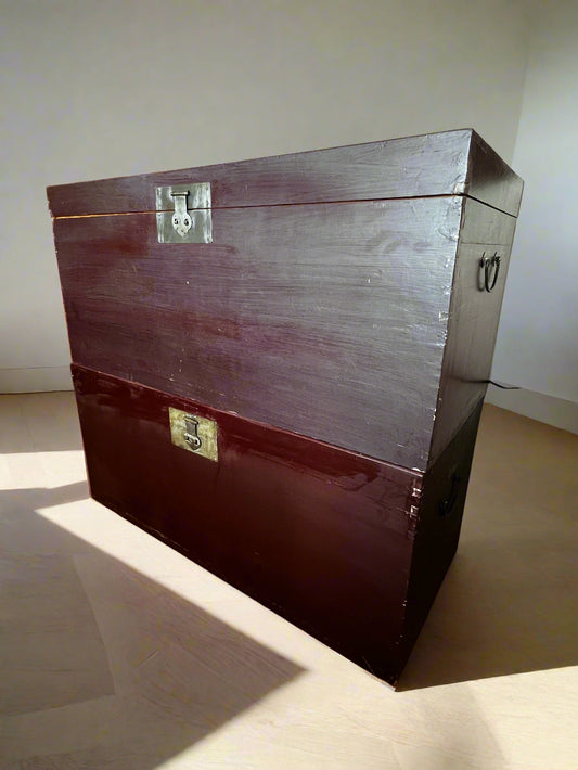 Set of Stacked Chinese Burgundy Chests w/Brass Fittings BG273-13